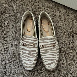 Sam Edelman Zebra Print Loafers - Brown and White